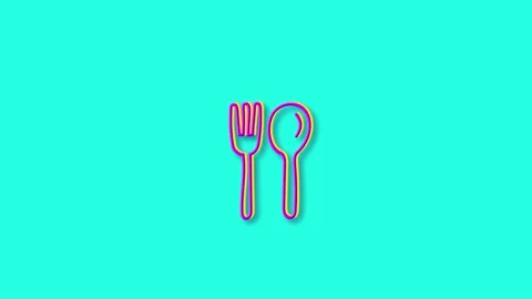Bright hand-drawn fork and spoon. Outline icon. Stock Footage 163325658