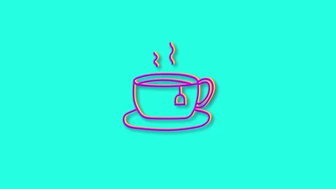 Bright hand-drawn hot tea cup and saucer. Outline icon. Stock Footage 163325796