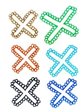 Bright Hand Drawn Multicolor X Marks Cross with Lace Border. Stock Illustration