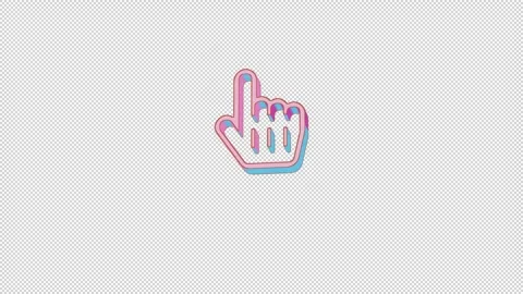 Bright hand pointer icon is jumping merrily. Retro style. Alpha channel black. Stock Footage 253150105
