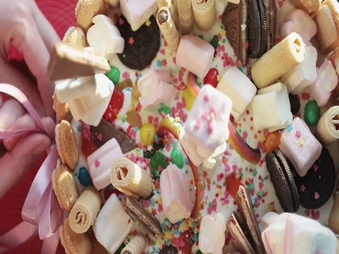 Bright handmade birthday cake. Stock Footage 75558536
