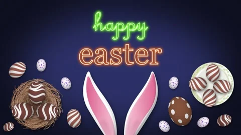 Bright happy easter blessings animated clip with chocolate eggs and pink bu.. Stock Footage 304269578