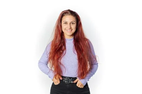 Bright happy successful redhead young caucasican woman Stock Photos