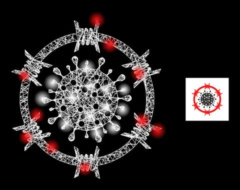Bright Hatched Barbed Coronavirus Zone Mesh Icon with Constellation Nodes Illustrazione stock