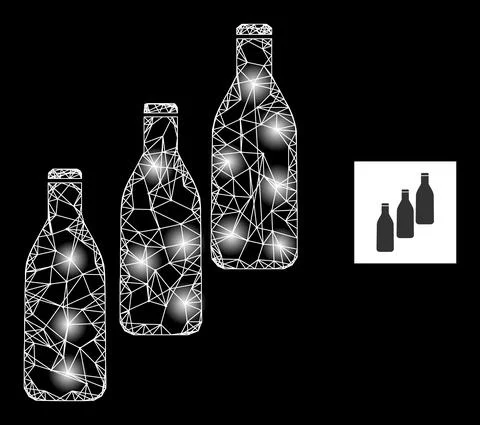 Bright Hatched Beer Bottles Mesh Icon with Constellation Nodes Illustrazione stock