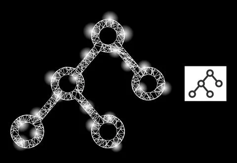 Bright Hatched Binary Connections Mesh Icon with Glare Spots Stock Illustration