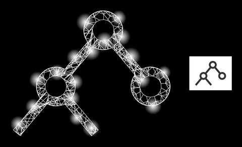 Bright Hatched Binary Links Mesh Icon with Lightspots Stock Illustration