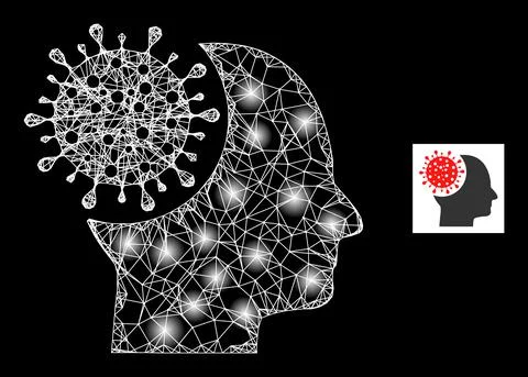 Bright Hatched Brain Virus Mesh Icon with Constellation Nodes Stock Illustration