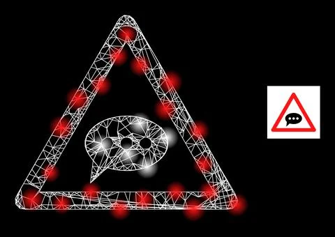 Bright Hatched Chat Message Danger Mesh Icon with Constellation Nodes Illustrazione stock