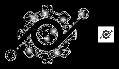 Bright Hatched Clever Machine Mesh Icon with Constellation Nodes Stock Illustration