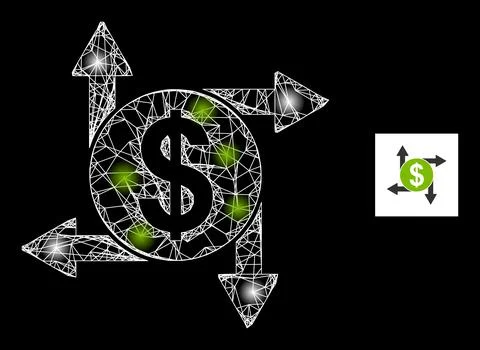 Bright Hatched Dollar Transactions Mesh Icon with Light Spots Stock Illustration