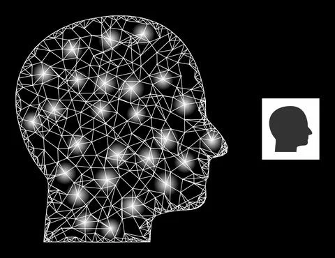Bright Hatched Human Head Mesh Icon with Constellation Nodes Stock Illustration