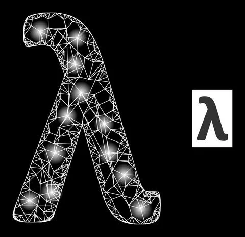 Bright Hatched Lambda Greek Lowercase Letter Mesh Icon with Glare Spots Stock Illustration