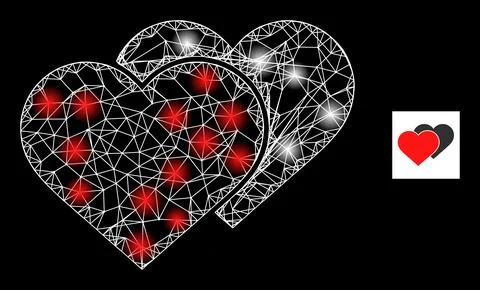 Bright Hatched Love Shadow Mesh Icon with Constellation Nodes Stock Illustration