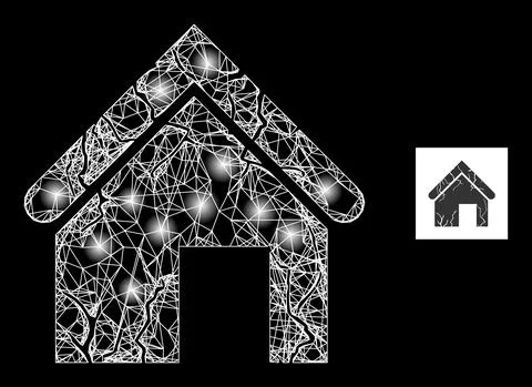 Bright Hatched Old Decayed House Mesh Icon with Glare Dots Stock Illustration