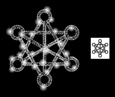 Bright Hatched Star Network Mesh Icon with Lightspots Illustrazione stock