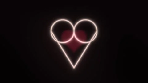 Bright heart logo with glowing circles on black background Stock Footage 338298625