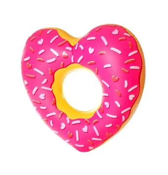 Bright heart-shaped inflatable ring on white background. Summer holidays 스톡 사진