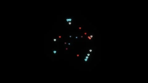 Bright hearts in red and blue float and shift across a Stock Footage 339322831