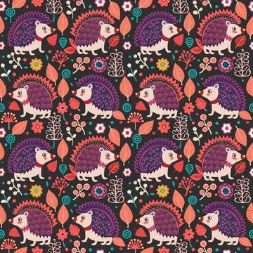 Bright hedgehogs on a black background Stock Illustration