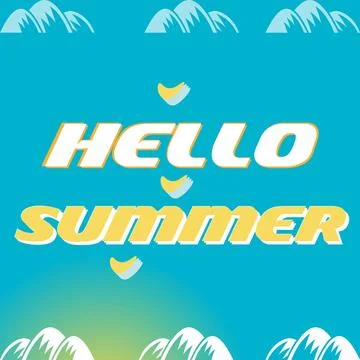 Bright Hello Summer Vector Background with Abstract Mountain Patterns and C.. Stock Illustration