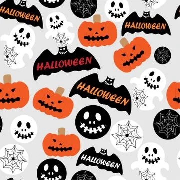 Bright holiday pattern of horror stories of anticipation Halloween pumpkin	 Stock Illustration