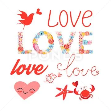 A bright holiday set I love for the holiday of all Lovers Stock Illustration