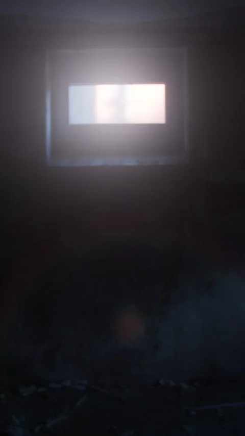 Bright horizontal light entering dark cellar window vertical 4K Stock Footage 332632609