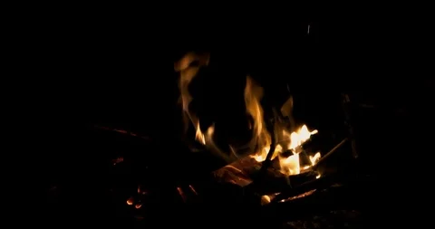 Bright hot campfire on a dark, burning firewood ,slow motion Stock Footage 119013877