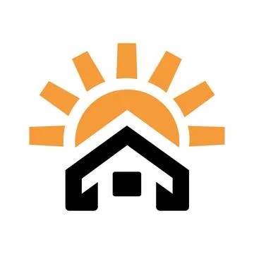 Bright House and Sun Vector Logo  house in the sun shine logo style building log Ilustración de archivo