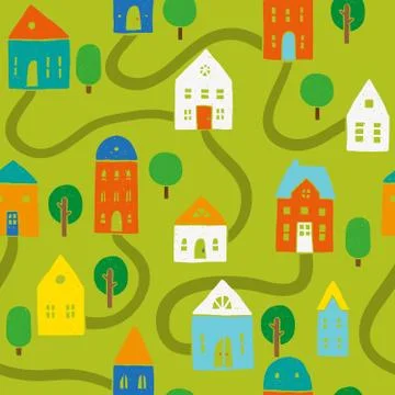 Bright houses pattern Stock Illustration