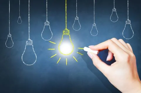 Bright idea on blackboard concept Fotos Stock