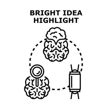 Bright idea highlight, brain searching, finding solution Illustrazione stock