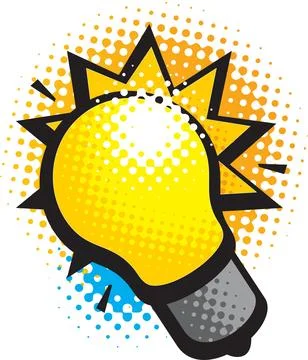 Bright Idea Light Bulb Illustration with Halftone Dots Background Stock Illustration
