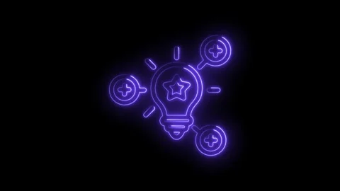 Bright idea lightbulb with plus icon and star inside creative neon glow effec 库存影片 312332081