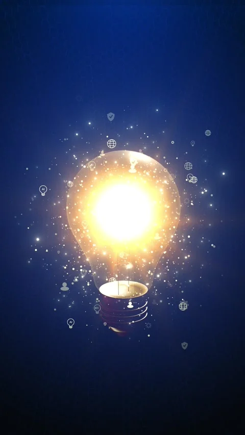 Bright idea technology visual glowing bulb, digital , sparkling particles, tech Stock Footage 340409599