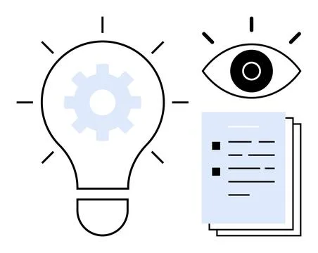 Bright Ideas and Innovation Visualized with Lightbulb, Eye, and Documents for Stock Illustration