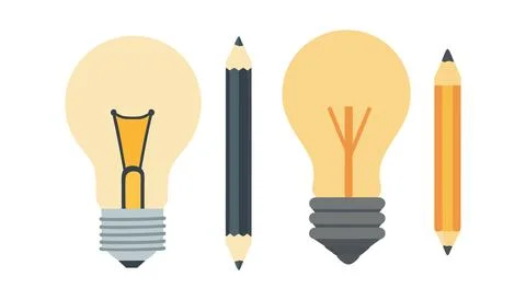 Bright Ideas: Light Bulbs and Pencils for Creativity Stock Illustration
