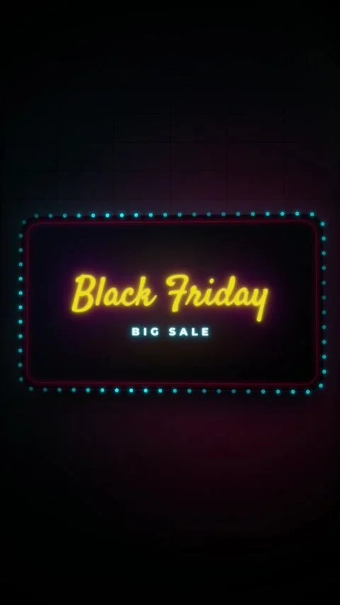 Bright illuminated Black Friday text with neon lights Видео 338398044