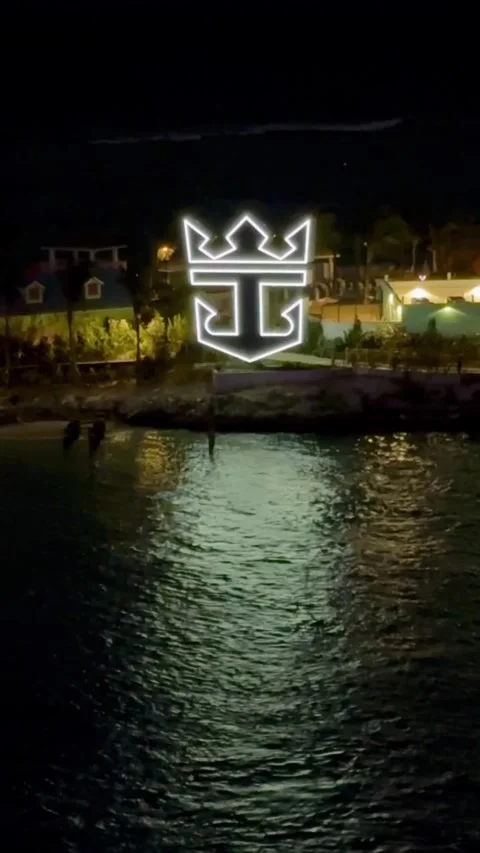 Bright Illuminated Sign Glows Against Dark Night Harbor Stock Footage 346375151