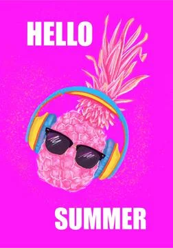 Bright illustration of a fun rose pineapple in sun glasses Stock Illustration