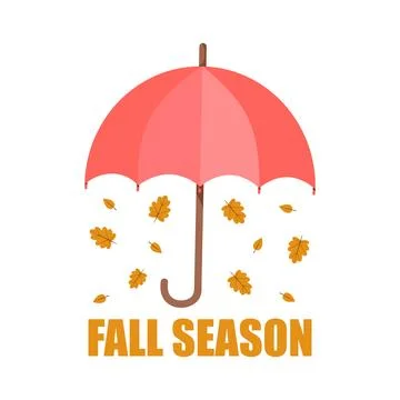 Bright illustration of umbrella with text Fall Season in flat style. Stock Illustration