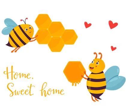 Bright image with two funny bees building beehouse Ilustración de archivo