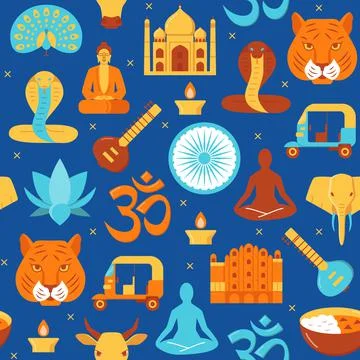 Bright India seamless pattern in flat style Stock Illustration