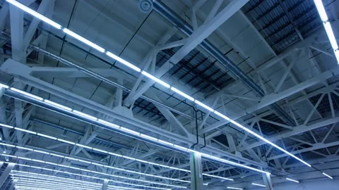 Bright industrial space showcasing modern warehouse setting Video stock 308323973