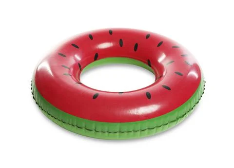 Bright inflatable ring with watermelon pattern on white background Stock Photos
