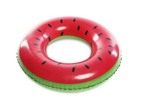 Bright inflatable ring with watermelon pattern on white background Stock Photos