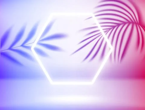 Bright interior with white neon light and tropical leaves shadows Stock-Illustration