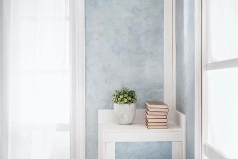 Bright interior, window with curtains Stock Photos