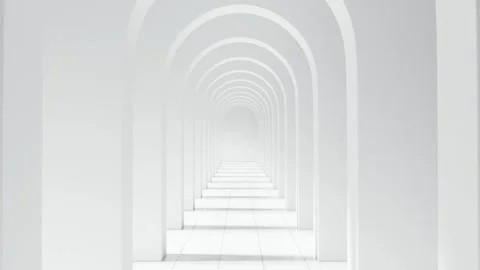 Bright Interiors Featuring a Minimalist White Corridor with Arched Gateways 库存影片 331102904